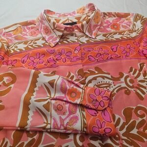 Alex Marie Pink Orange Floral Print Blouse